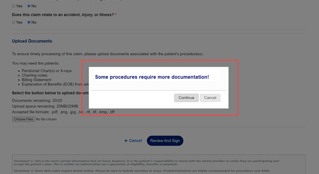 Portal screenshot demonstrating more documentation pop-up message.