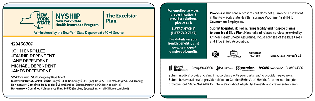 New York State The Excelsior Plan sample identification card