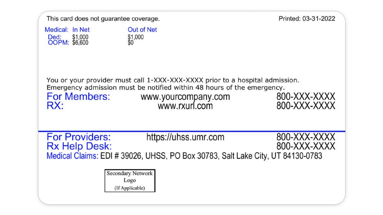 Image of the back of a UnitedHealthcare Shared Services member card