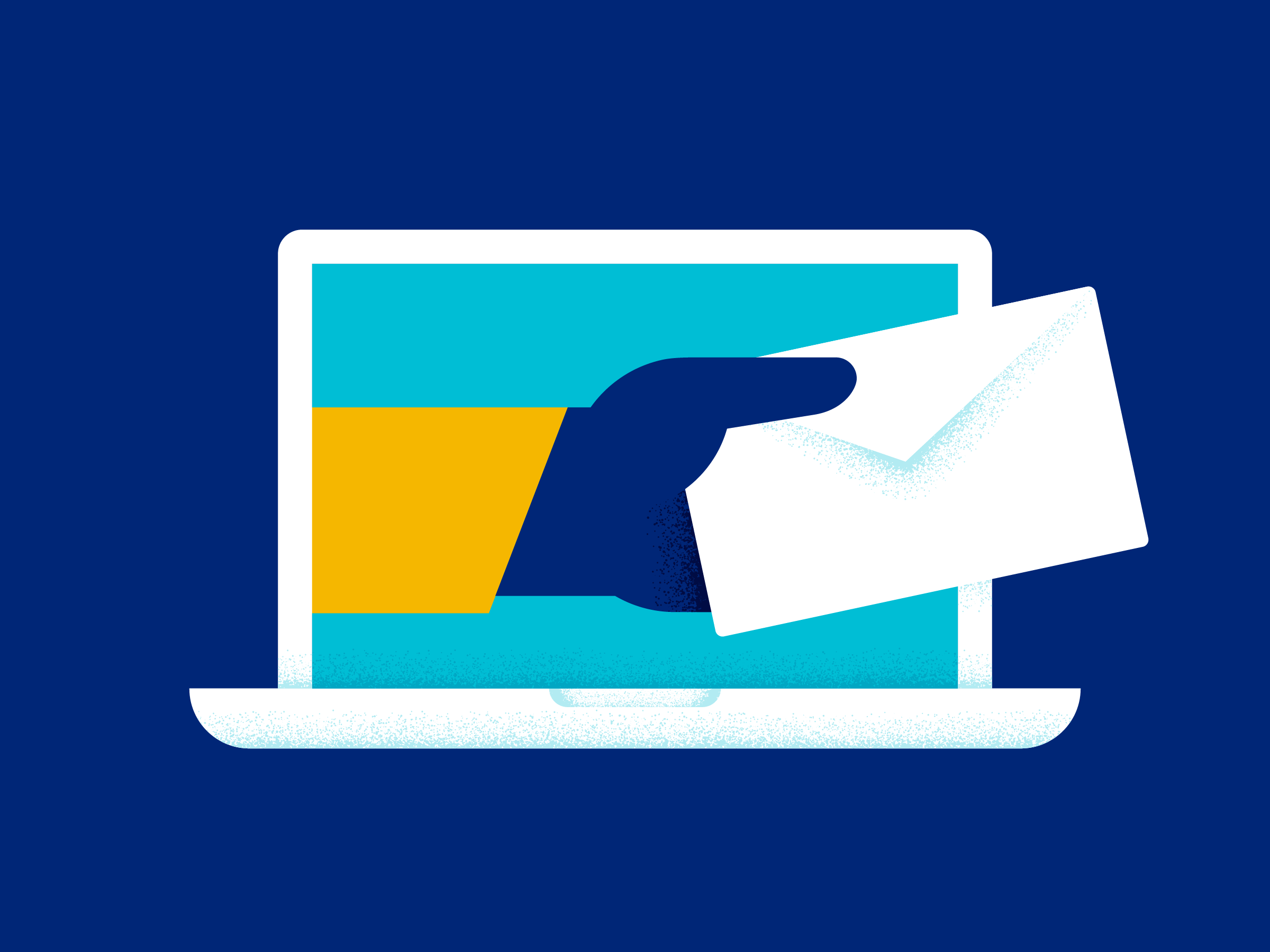 Illustration of a hand with envelope coming out of a computer monitor