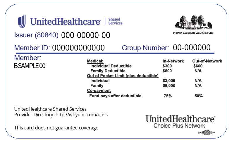 Sample front of member ID card image for Indiana Laborers Welfare Fund.