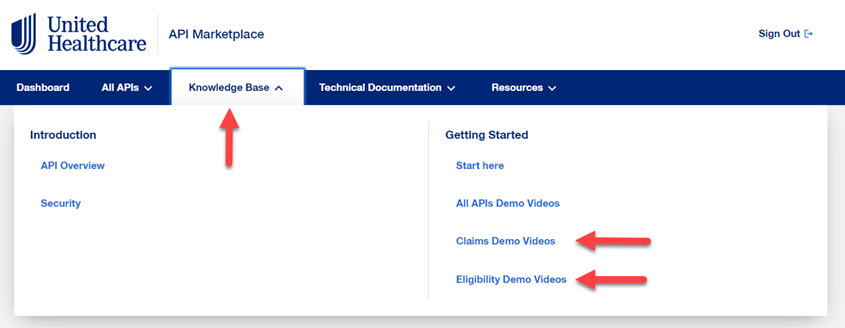 Screenshot of where to access Claims Demo Videos