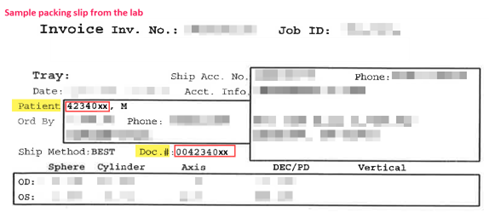 A screen capture of an order for eyeglasses.